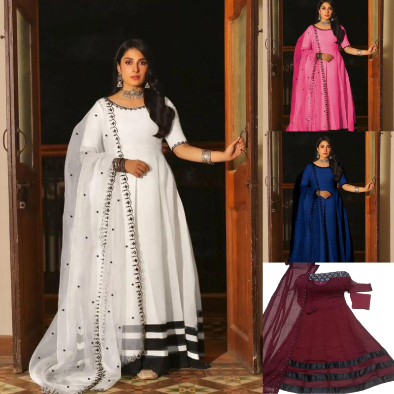 3 Pcs Women's Stitched Chiffon Embroidered Maxi