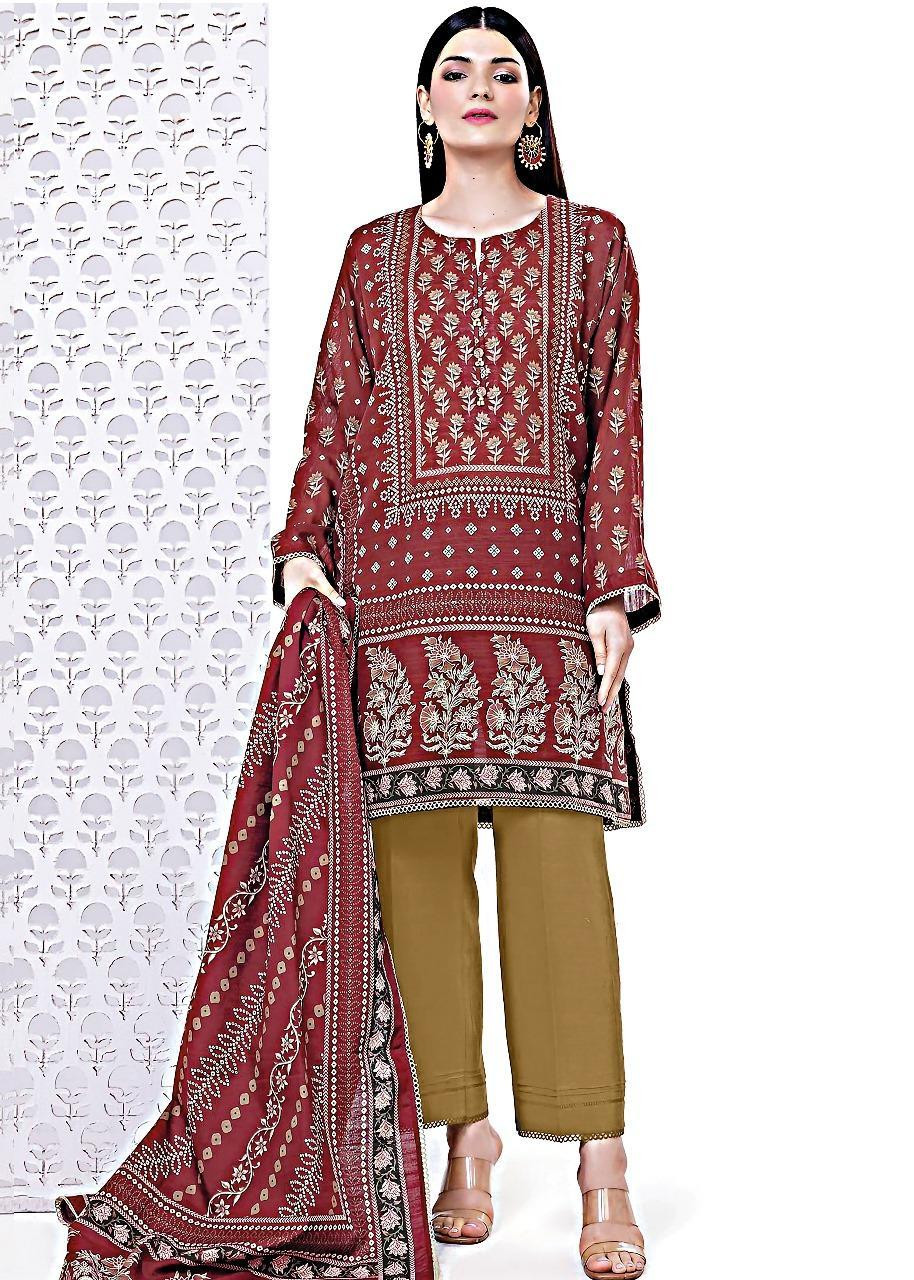 3 Pcs Khaadi Women's Unstitched Printed Suit LKW14