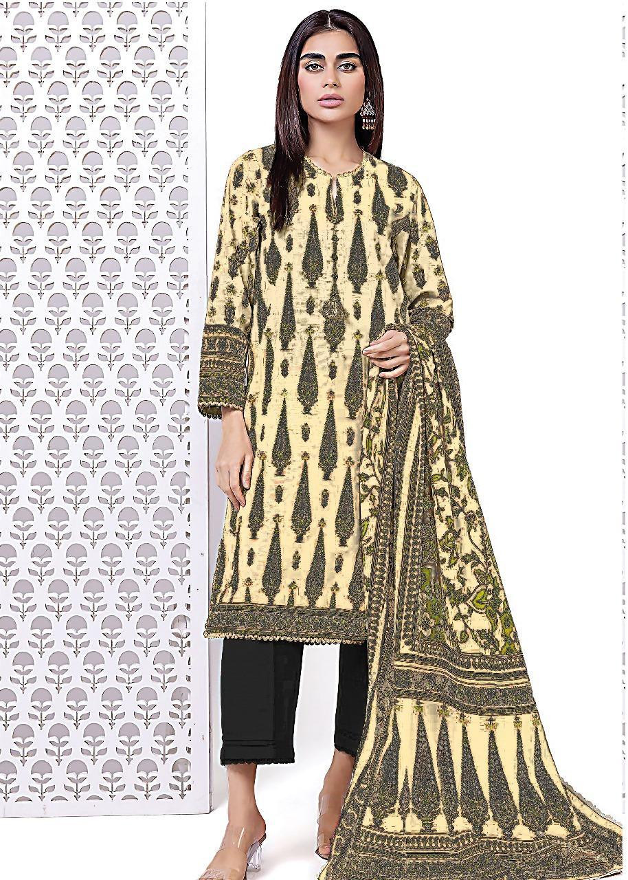 3 Pcs Khaadi Women's Unstitched Printed Suit KN072