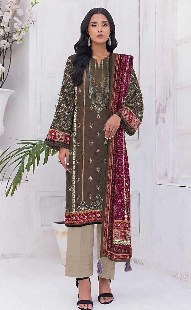 3 Pcs Lakhany Women's Unstitched Printed Suit LG-RL-0106