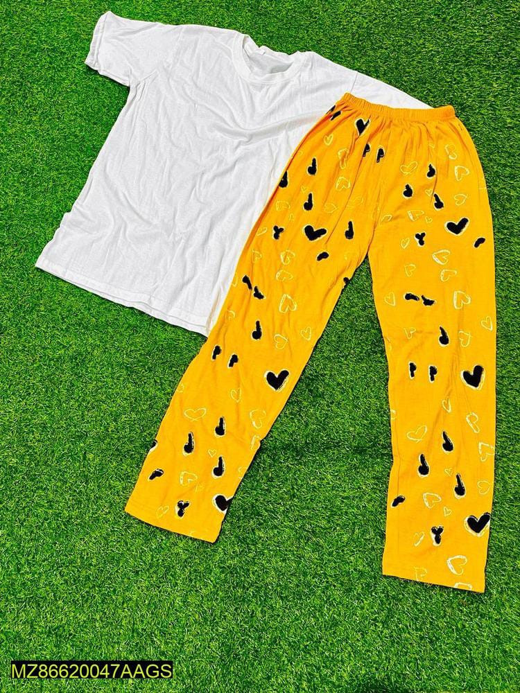 2 Pcs Women's Stitched Cotton Jersey Printed Night Suit