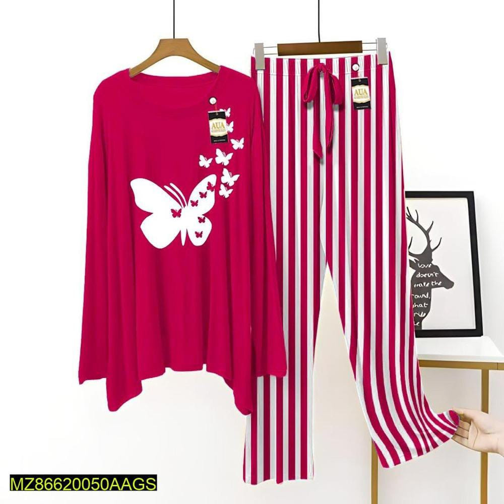 2 Pcs Women's Stitched Cotton Jersey Printed Night Suit