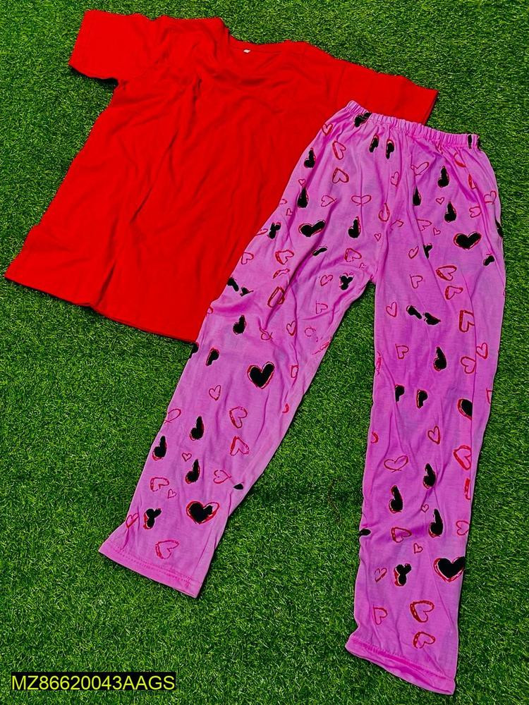 2 Pcs Women's Stitched Cotton Jersey Printed Night Suit