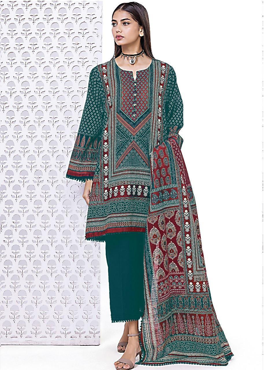3 Pcs Khaadi Women's Unstitched Printed Suit LKW09